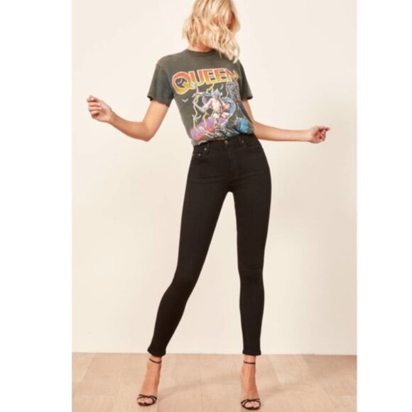 NWT Reformation Melissa High & Skinny Black Jeans Rigid Denim Classic Women's 25 - Picture 1 of 9